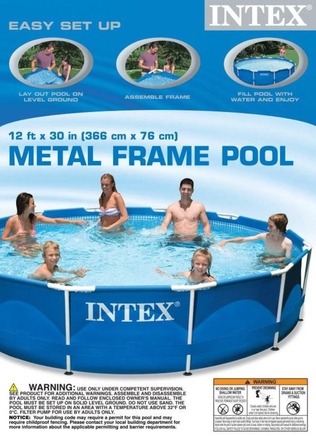 12ft x 30in Metal Frame Round Swimming Pool Set with Pump & Filters X85289