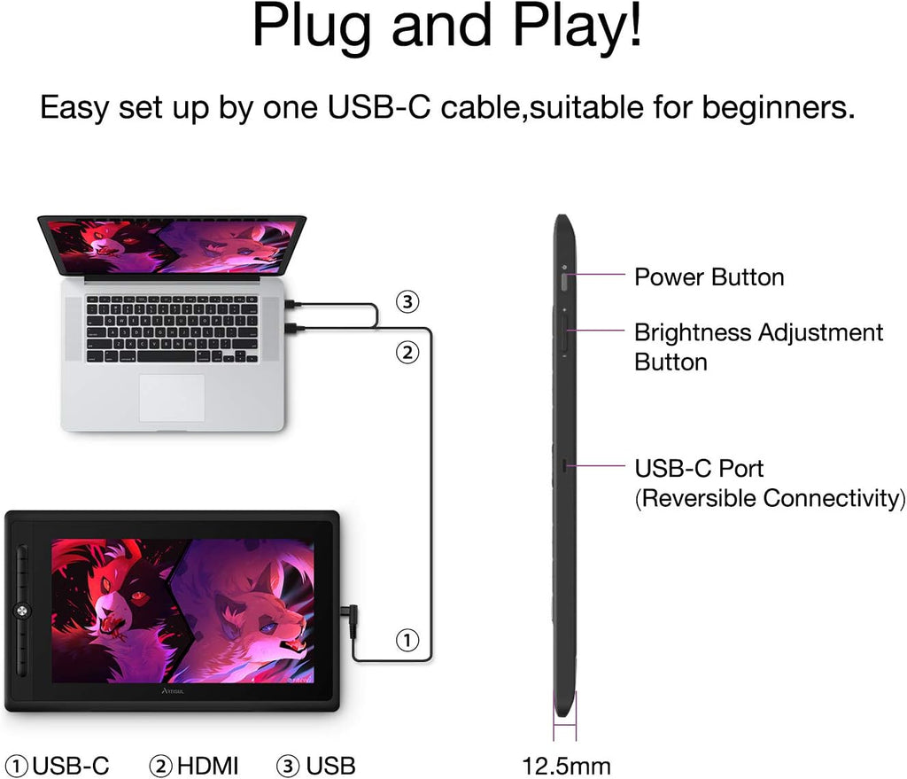 15.6’’ Pen Display Graphics Drawing Monitor with Stand Battery-Free Pen E1890
