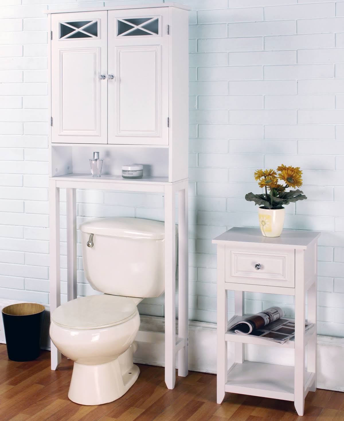 White Floor Cabinet with 1 Drawer and Shelves N182763