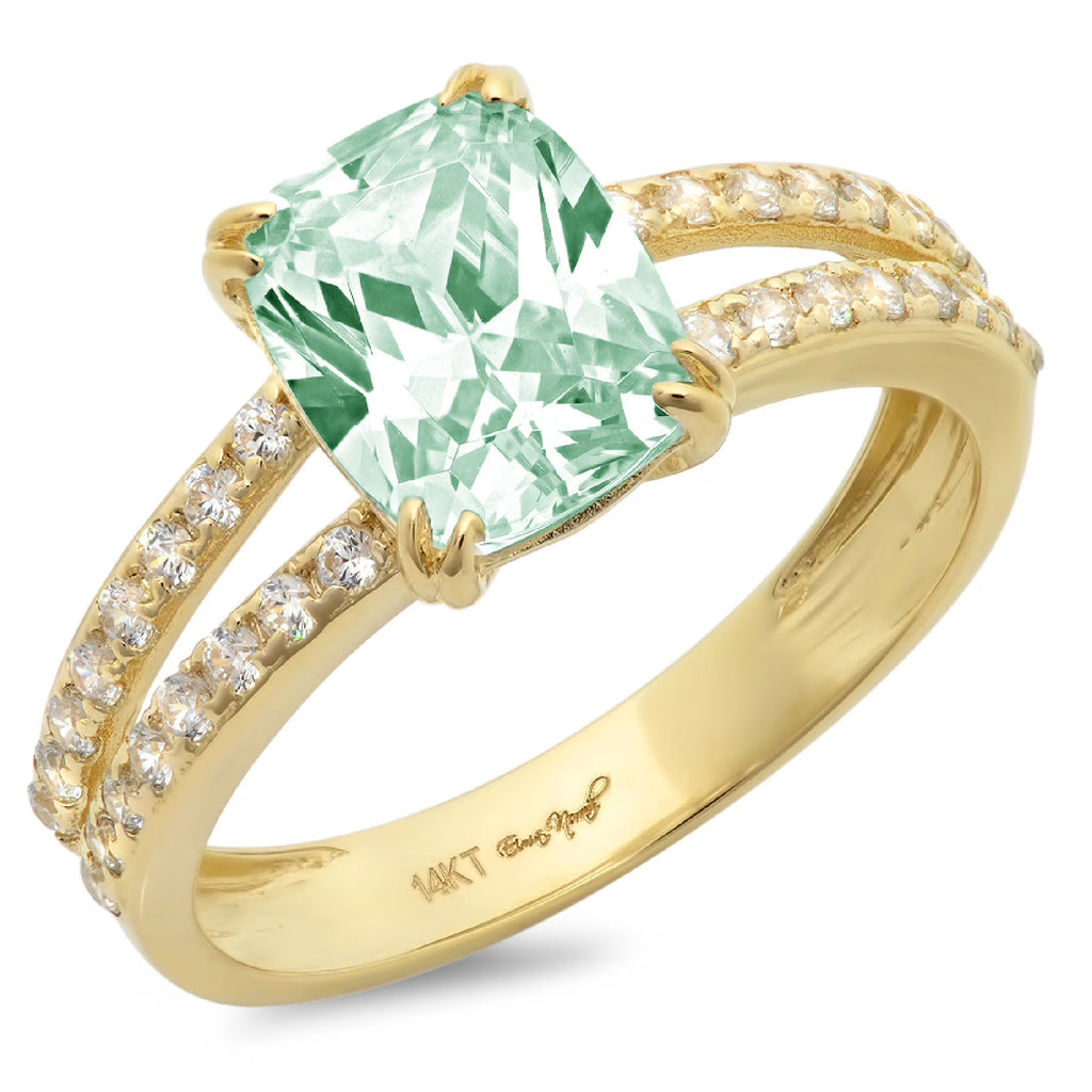 3.96ct Cushion Cut VVS1 Green Simulated Diamond Solid 18k Yellow Gold Solitaire Ring Size 3.5 H6294