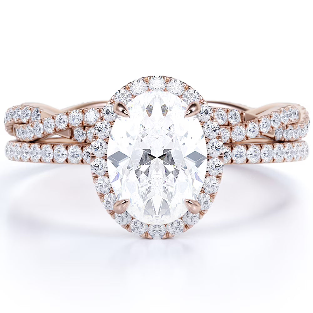 1.75 Carat Oval Cut Moissanite Bridal Ring Set in 18k Rose Gold Over Silver K862