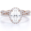 1.75 Carat Oval Cut Moissanite Bridal Ring Set in 18k Rose Gold Over Silver K862