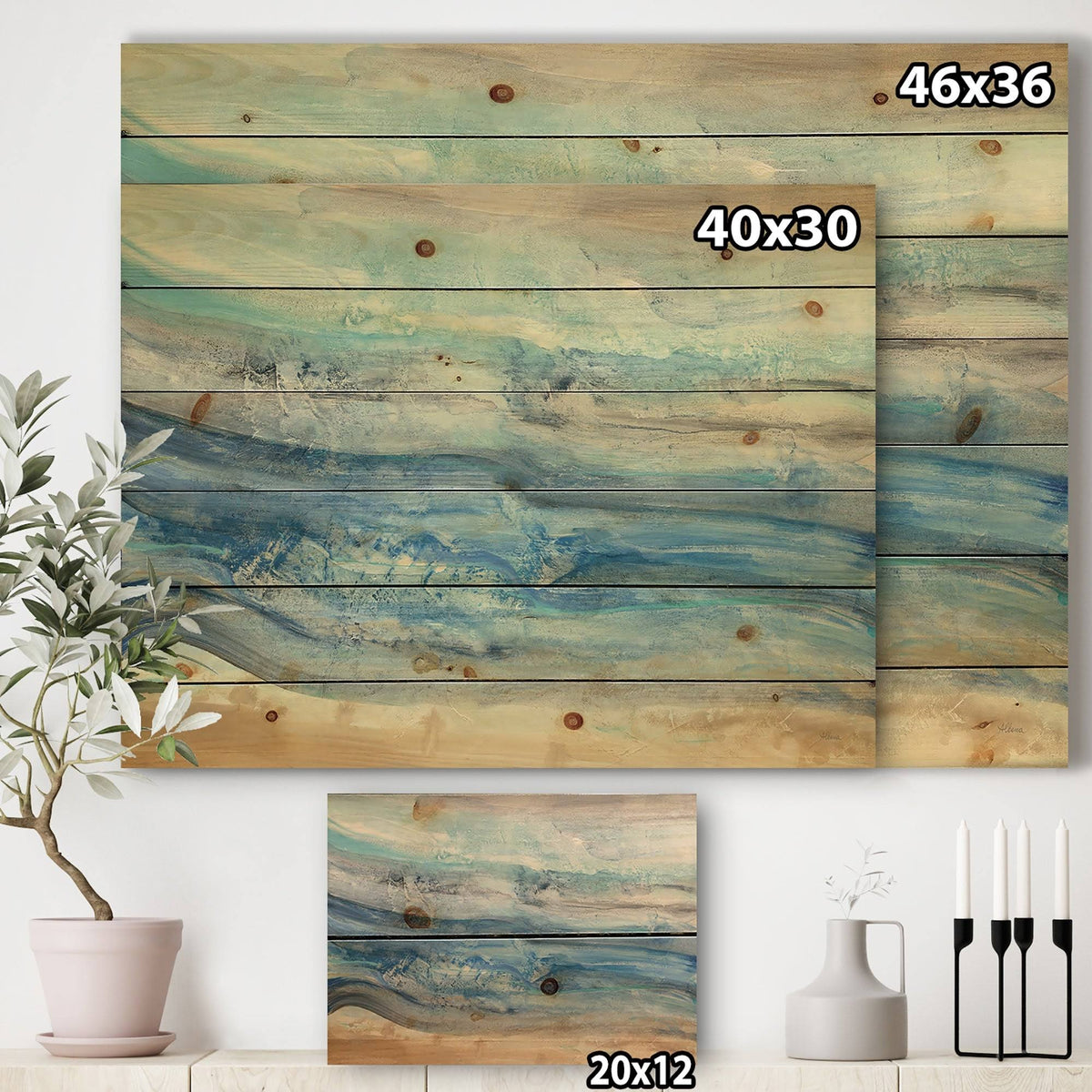 Blue Nautical Coastal Print on Natural Pine Wood M637184