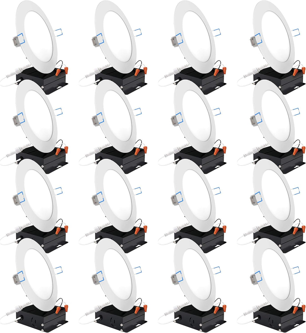 16 Pack 4 Inch Ultra Thin LED Recessed Ceiling Lights, 3000K Warm White, Dimmable 10W, 650 LM, Smooth Trim Damp Rated U268577