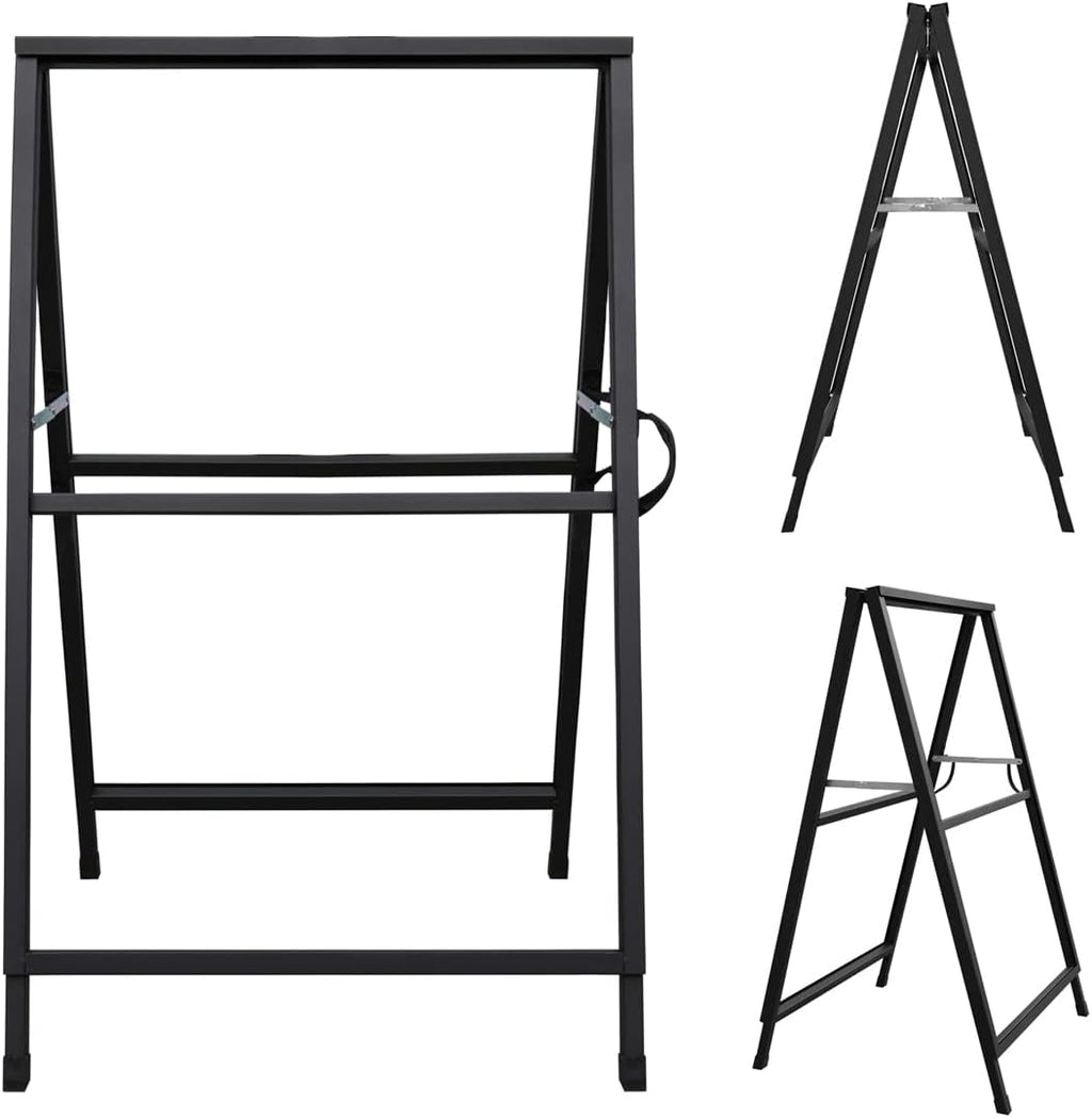 Heavy Duty Double-Sided Folding A-Frame Sidewalk Sign 24x36 Inch Black Coated Steel Metal Frame Only Pack of 2 R7484