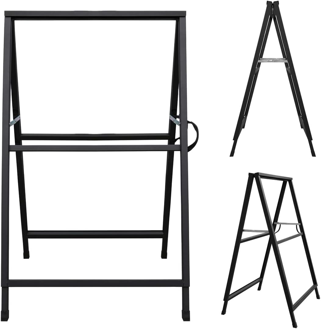 Heavy Duty Double-Sided Folding A-Frame Sidewalk Sign 24x36 Inch Black Coated Steel Metal Frame Only Pack of 2 R7484