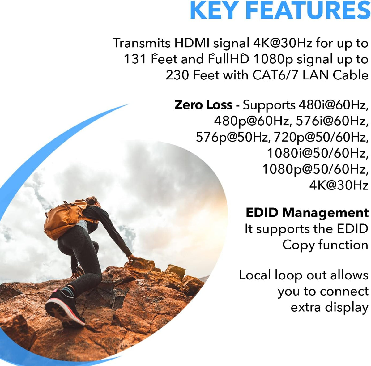 4K HDMI Over CAT6/CAT7 Extender RJ45 4K@30Hz Upto 130 Ft 1080P Upto 230 FT Full HD POC Transmitter & Receiver IR Loop Out A81102