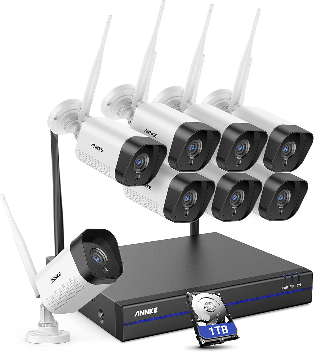 8CH Wireless Security Camera System with 1TB Hard Drive and 8 1440P Outdoor WiFi IP Cameras H170