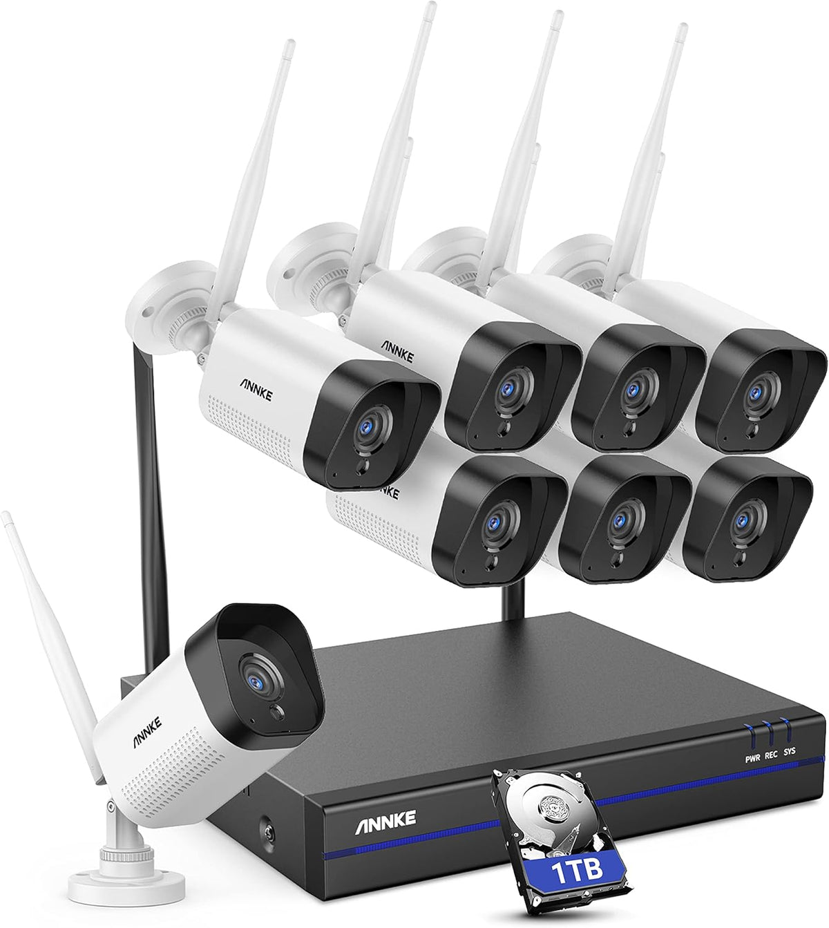 8CH Wireless Security Camera System with 1TB Hard Drive and 8 1440P Outdoor WiFi IP Cameras H170