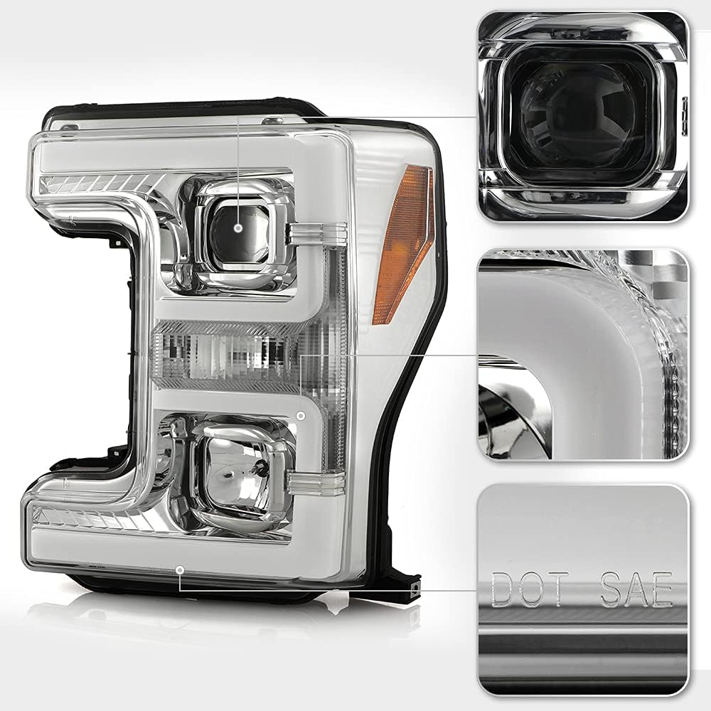 Chrome Dual LED Tube Projector Headlights Set Left+Right U1748