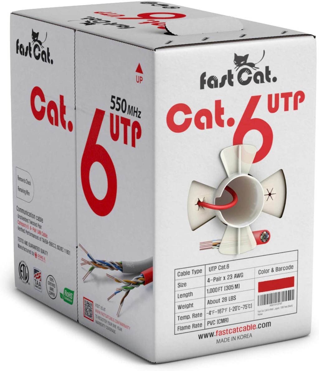 Cat6 Ethernet Cable 1000ft 23 AWG CMR Solid Bare Copper UTP LAN Cable Gray A50173