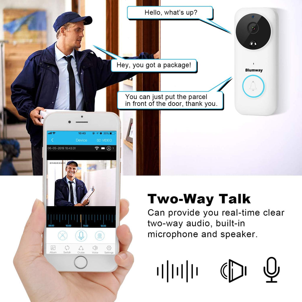 Video Doorbell Camera Wireless WIFI with Motion Detector, 1080P, 2-Way Audio, Night Vision, 4 Rechargeable Battery A137