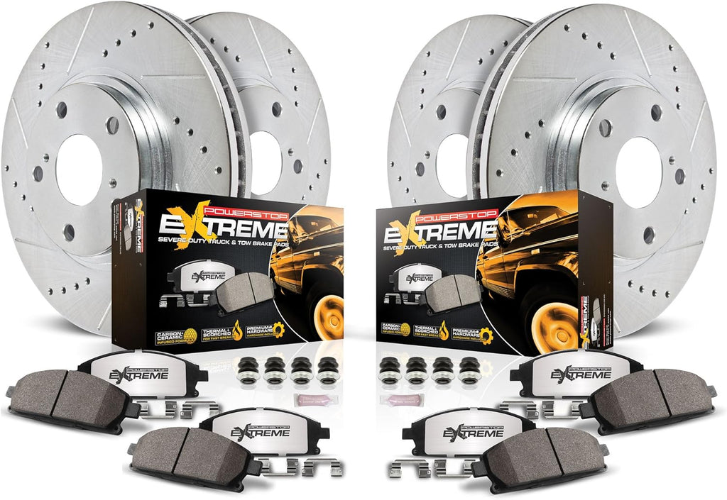 Front and Rear Carbon Fiber Ceramic Brake Kit with Drilled Slotted Rotors P89903