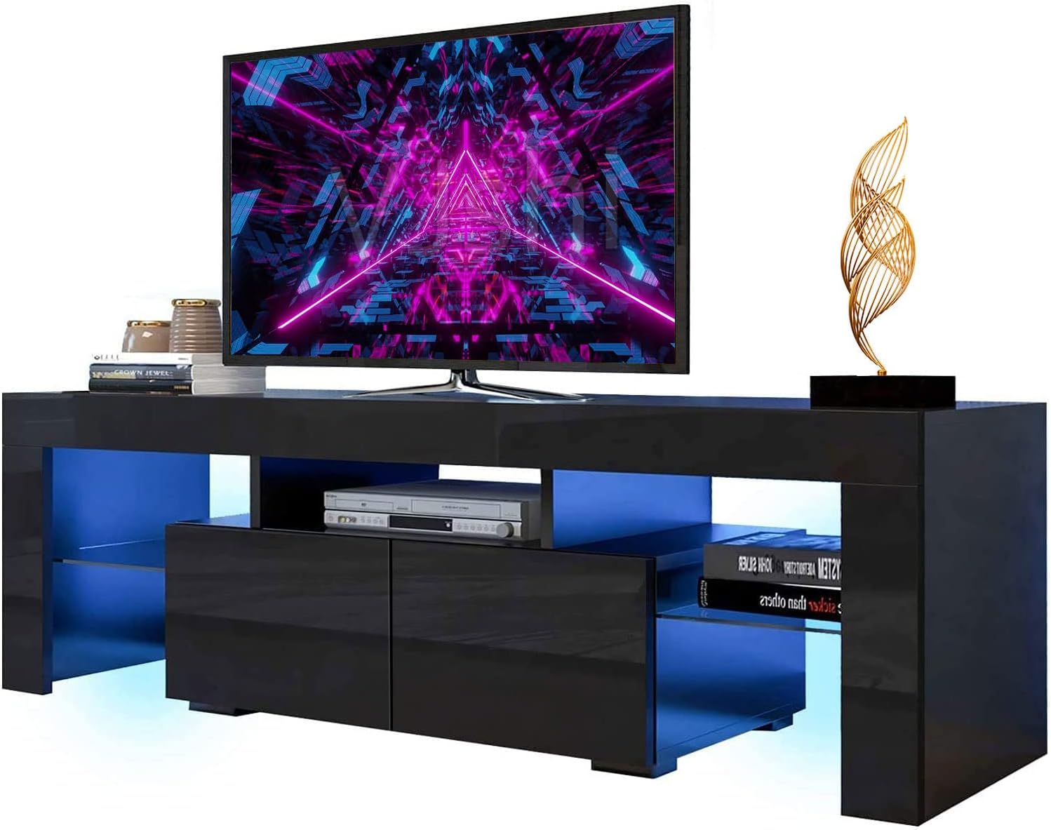 Black LED TV Stand with Storage Cabinet F350