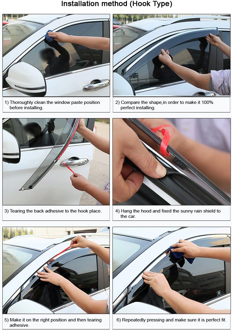 Car Window Visor Vent Shade Deflector Sun/Rain/Fog Guards Pack of 2 S4866
