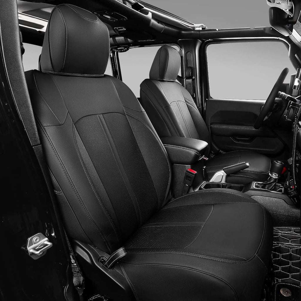 Black+Red PU Leather Seat Covers for Jeep Wrangler JK 4 Door, Pack of 2 G5540
