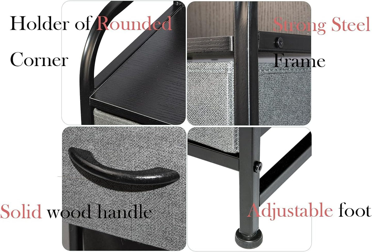 Black 7 Drawer Fabric Dresser with Wood Top P718014