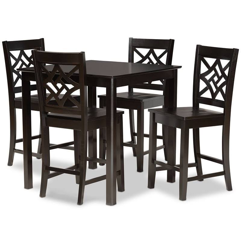 Transitional Dark Brown Finished Wood 5-Piece Pub Set K124842
