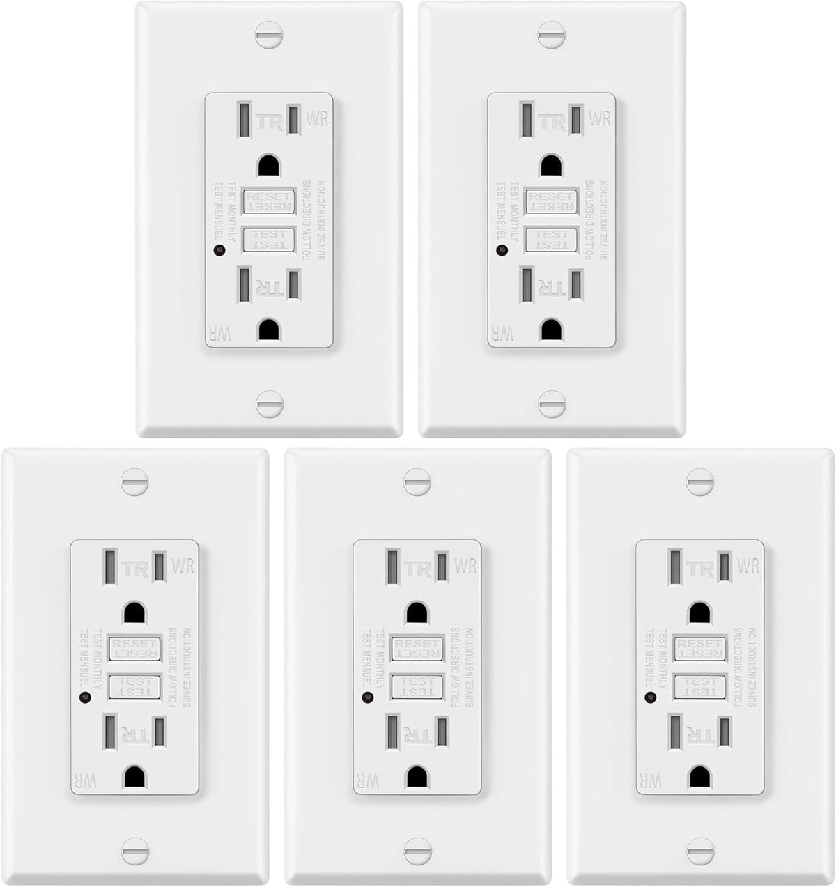 5 Pack White GFCI Outlet with Wall Plate K94331