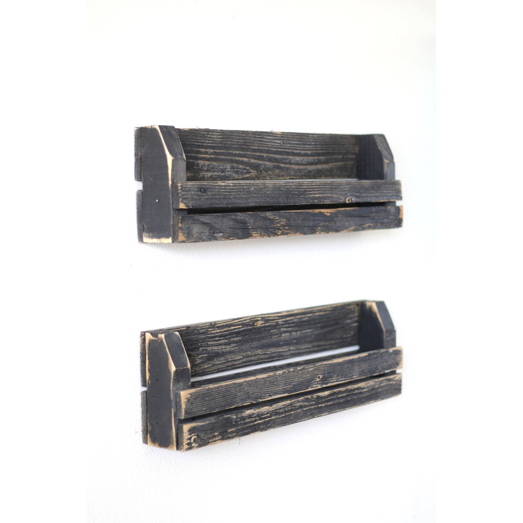 Black Slatted Shelves Set of 2 W242