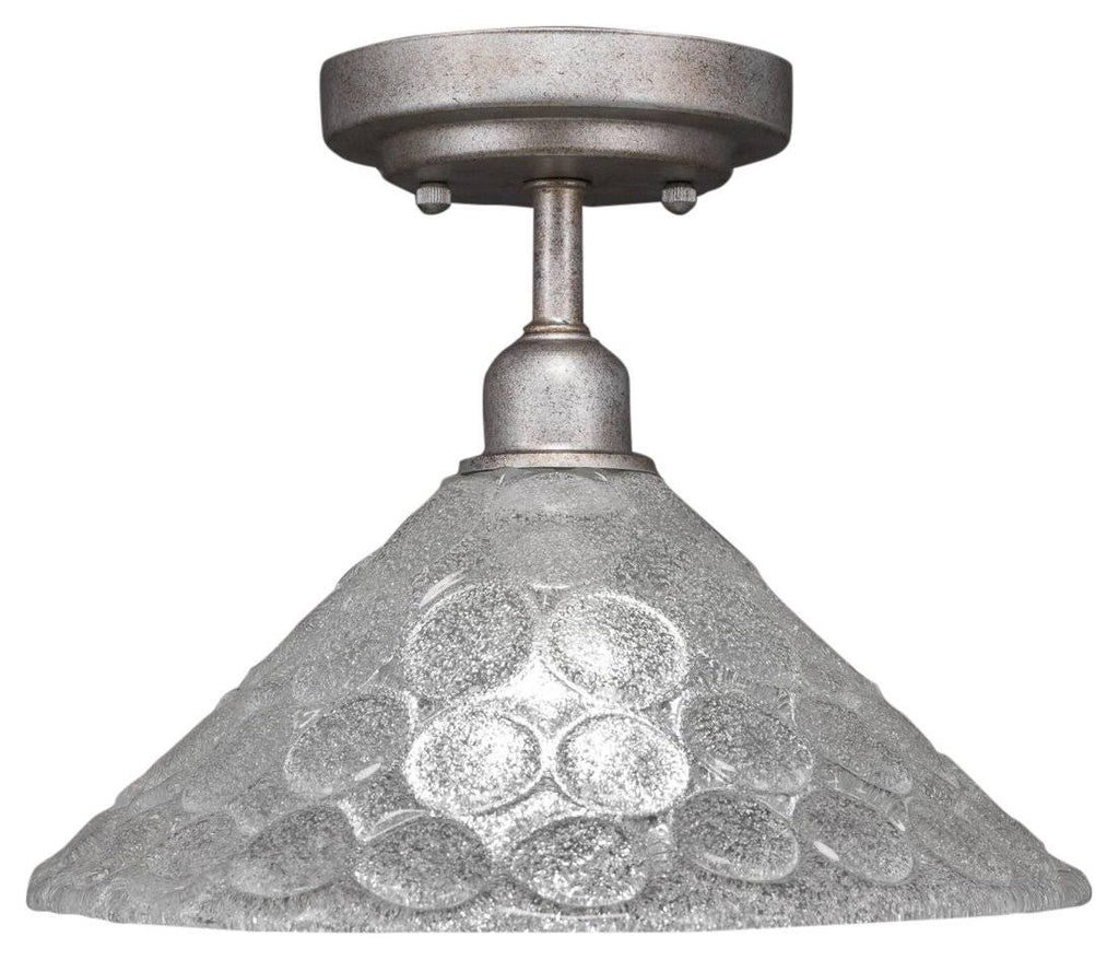 Vintage 12 inch One Light Semi-Flush Mount Aged Silver Finish with Italian Bubble Glass W718092
