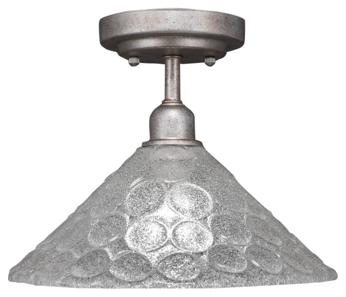 Vintage 12 inch One Light Semi-Flush Mount Aged Silver Finish with Italian Bubble Glass W718092