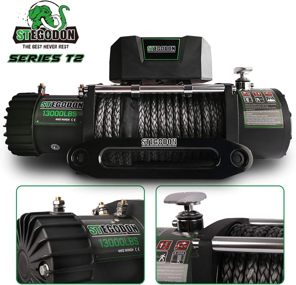 13000 lb. Load Capacity 12V Synthetic Rope Electric Winch with Hawse Fairlead E971