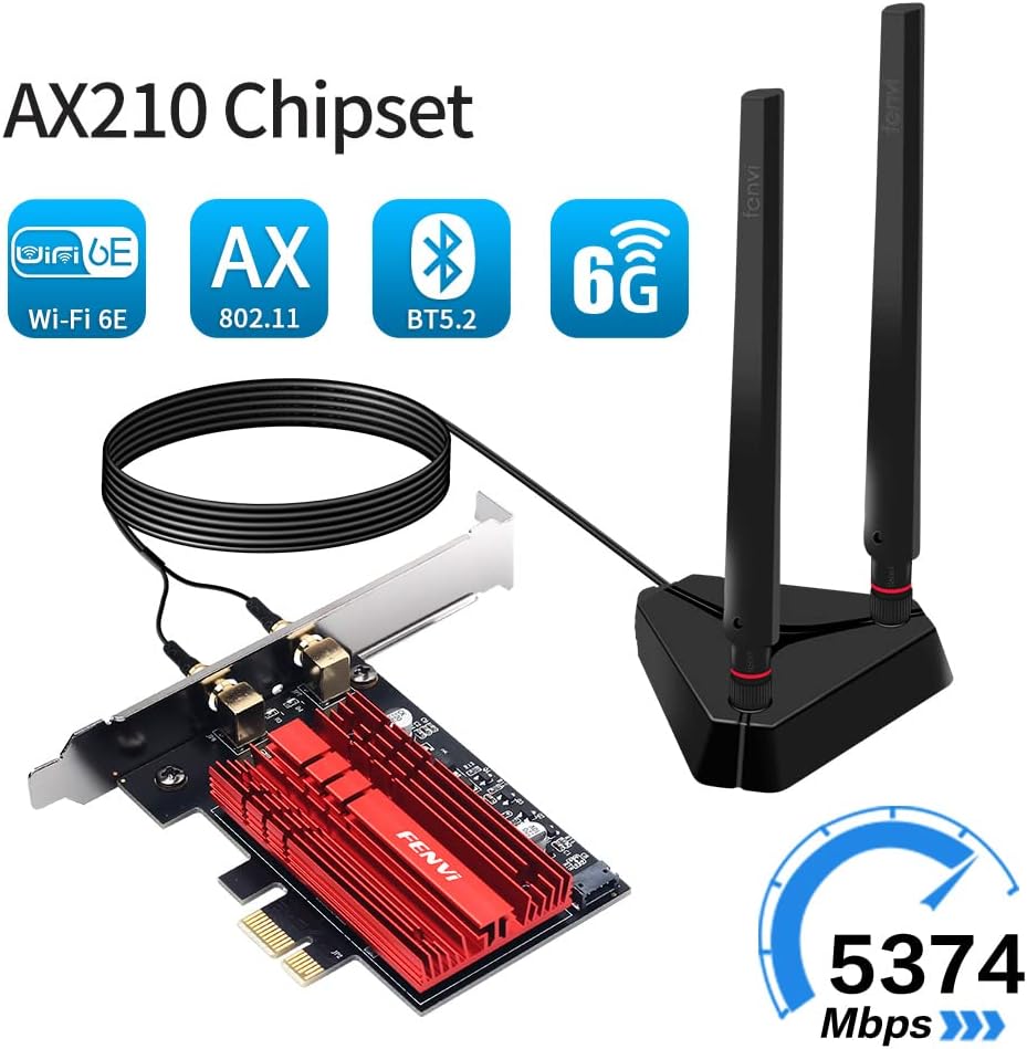 WiFi 6E PCI-E Network Card Tri-Band BT5.2 Wireless Gigabit 802.11ax MU-MIMO PCIe WiFi Adapter with High Gain Antenna Pack of 2 E668368