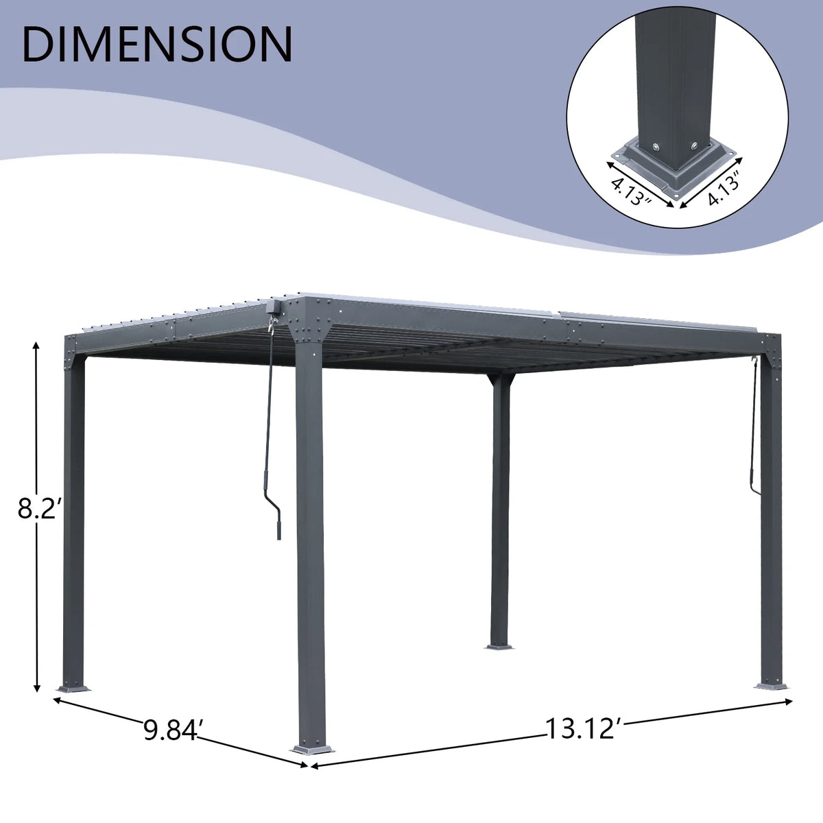 13 x 10 ft. Outdoor Aluminum Louvered Pergola Waterproof Gazebo with 2 Adjustable Rainproof Panels - Dark Gray I367