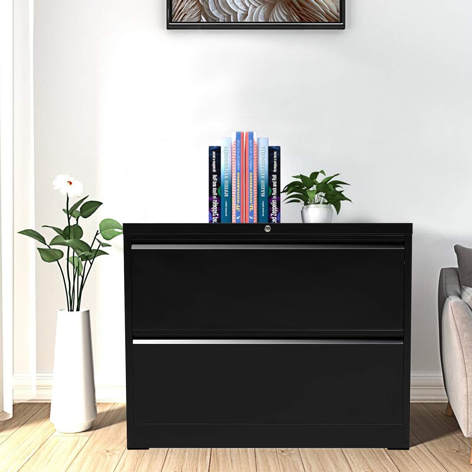 2 Drawer Lockable Metal Lateral File Cabinet with 4 Adjustable Hanging Bars H94851