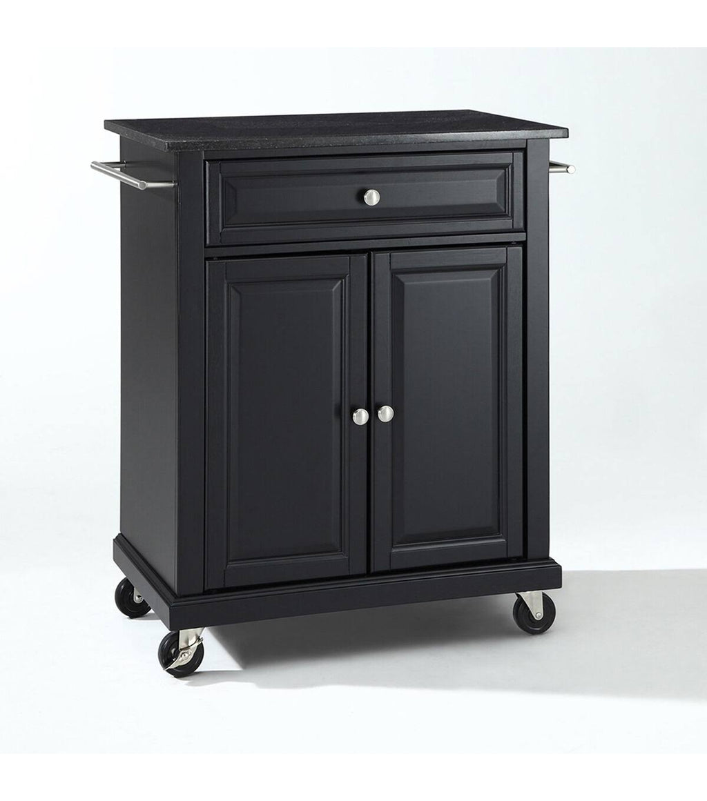 Solid Black Granite Top Portable Kitchen Cart G787269