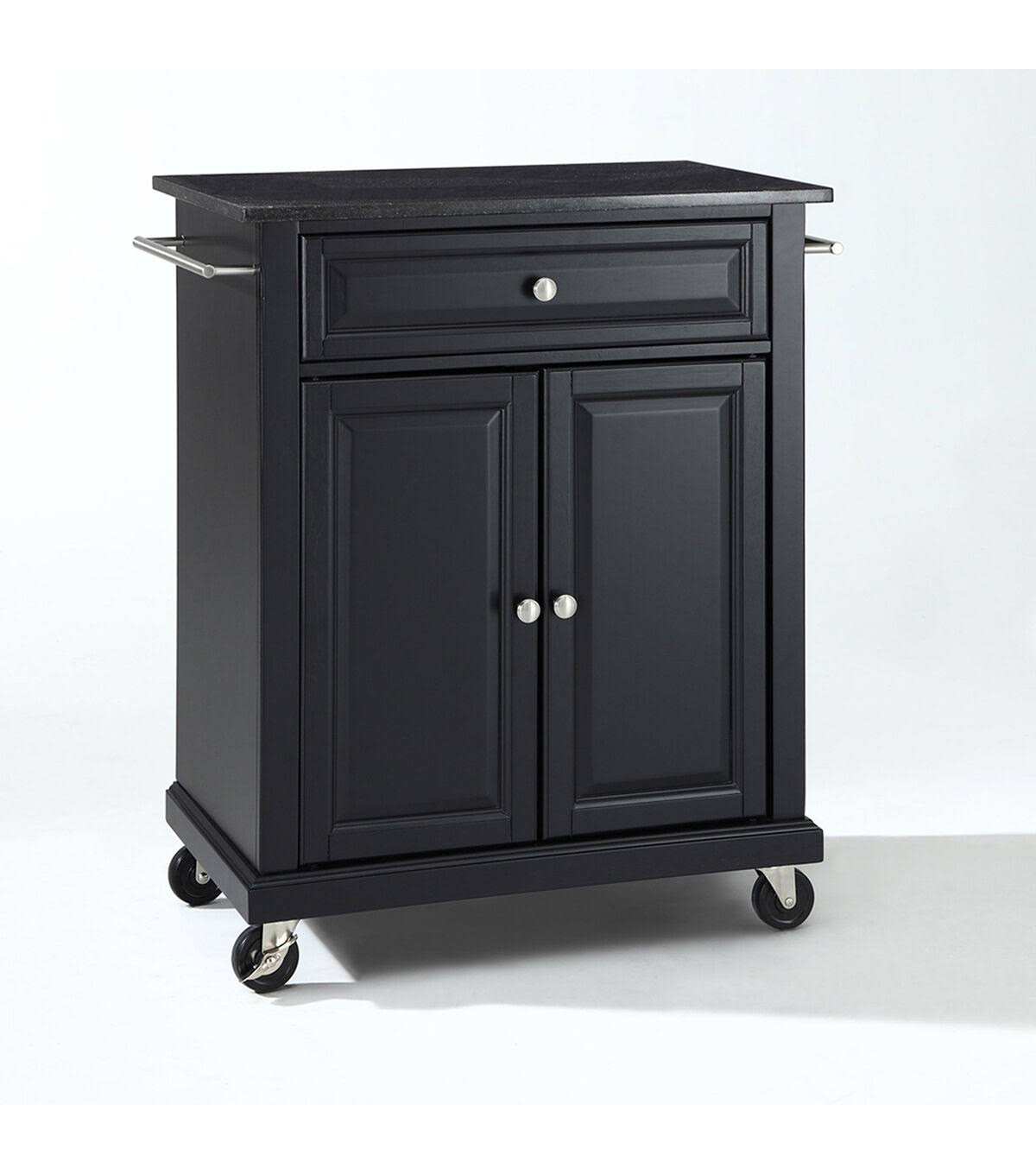 Solid Black Granite Top Portable Kitchen Cart G787269