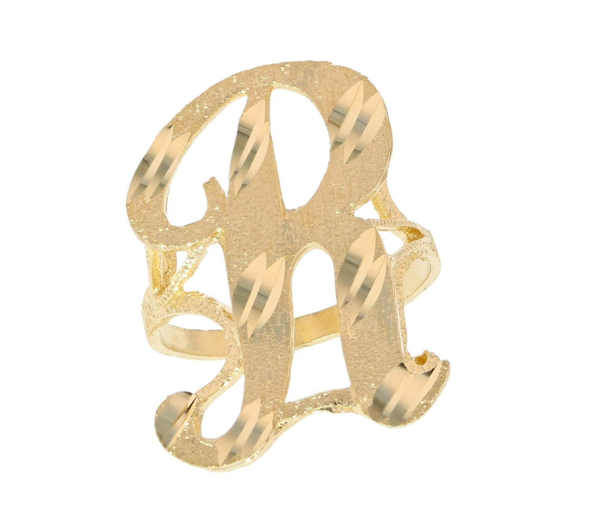 14k Real Yellow Gold Diamond Cut Initial R Ring G883765