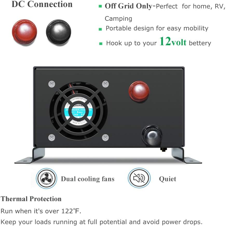 800Watt 12V DC to 110V 120V Power Inverter with Remote Control Dual AC Outlets O59922