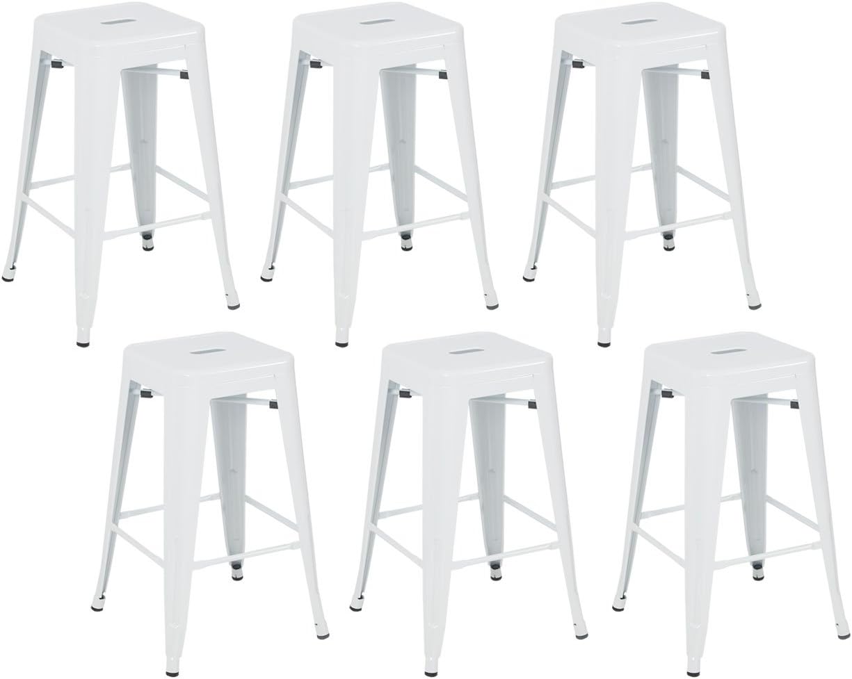 Metal Stackable Dining Chairs, Set of 6, Silver U355497