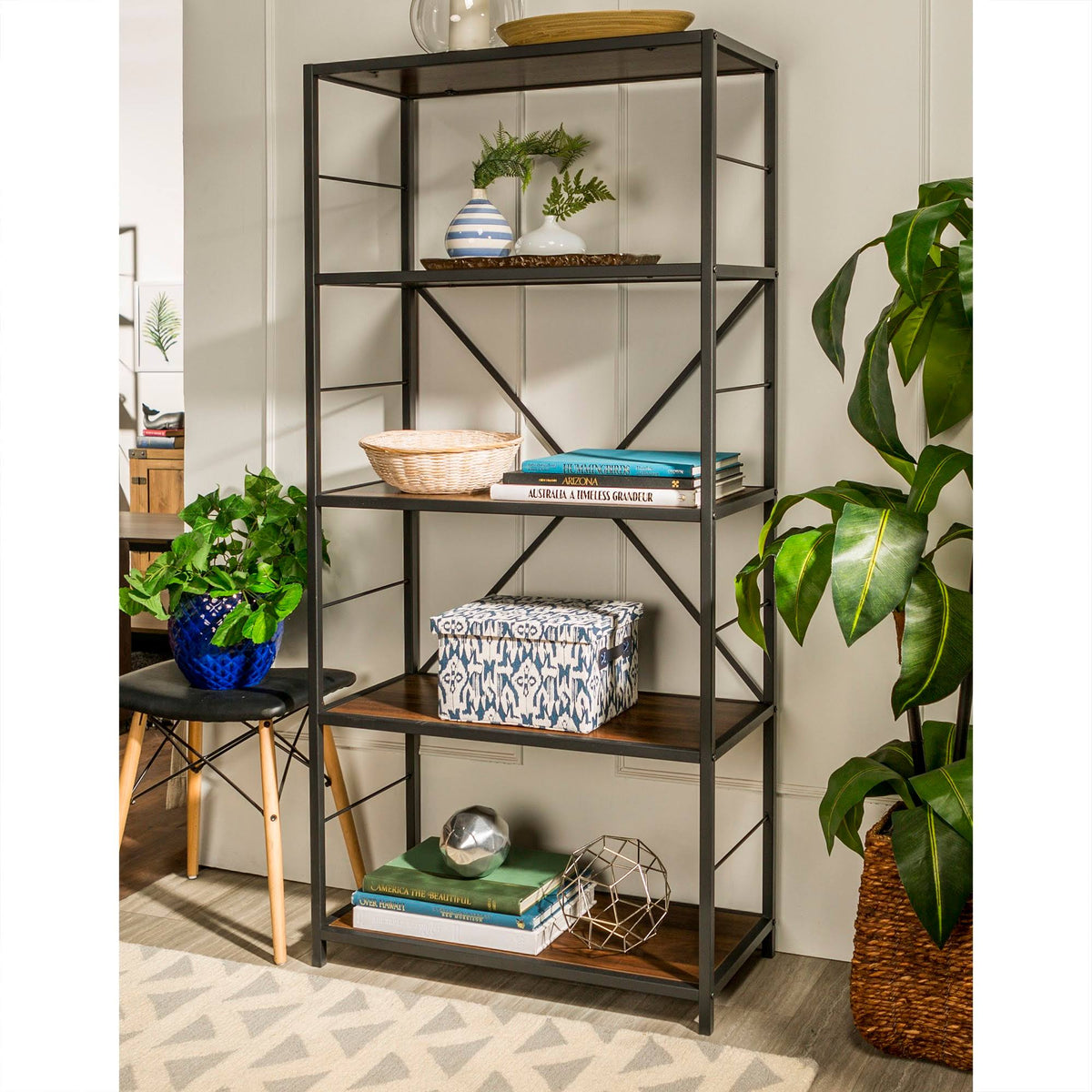 Rustic Metal and Wood Media Bookshelf S158938