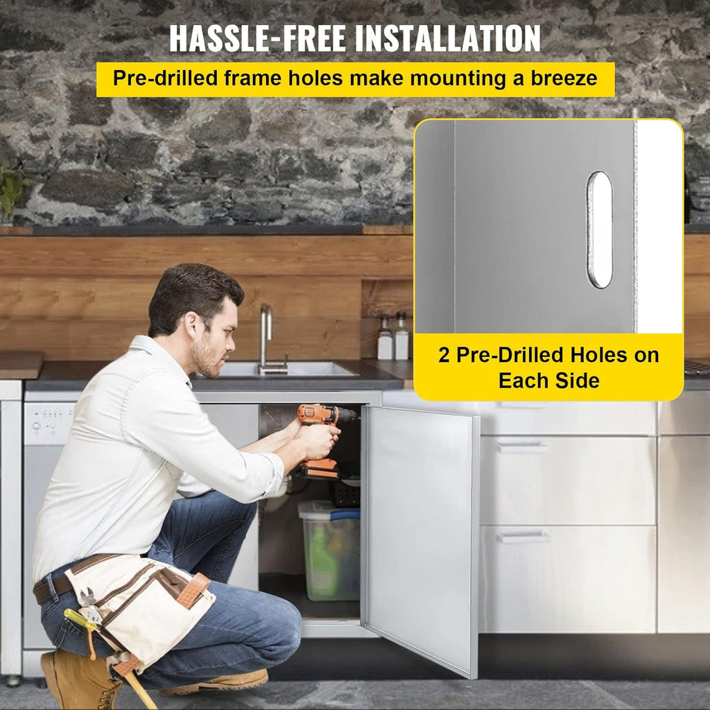 24 x 24 Inch Double BBQ Door Stainless Steel with Recessed Handle P18163