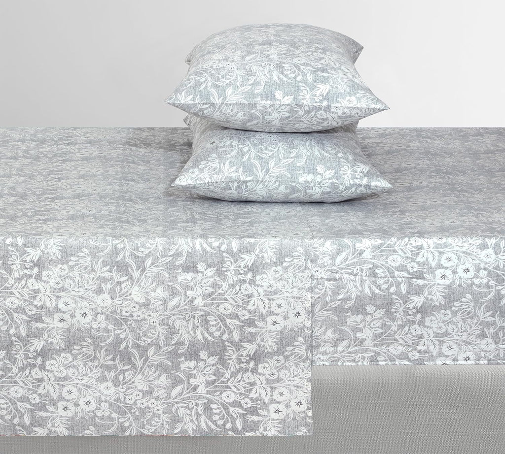 Cooling Queen Sheet Set 4-Piece 100% Cotton Sateen 300TC Grey Floral 16" Deep Pocket F77829